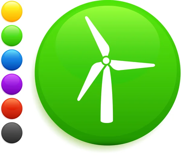 Icono de la turbina eólica en el botón redondo de Internet — Vector de stock