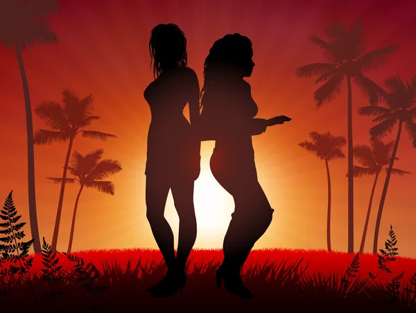 Seksowne młode kobiety na tle zachodu słońca — Wektor stockowy