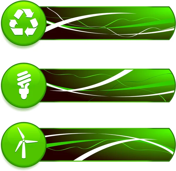 Green Nature Icons on Internet Buttons with Banners — Stock Vector