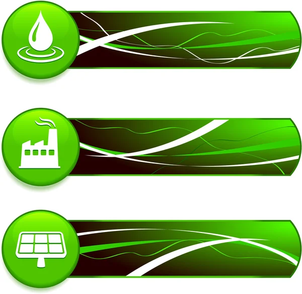 Green Nature Icons on Internet Buttons with Banners — Stock Vector