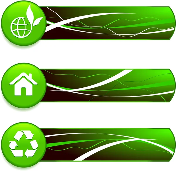Gröna naturen ikoner på internet knappar med banners — Stock vektor