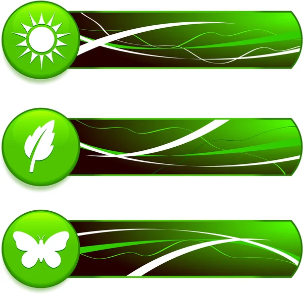 Icoane naturale verzi pe butoane de internet cu bannere — Vector de stoc