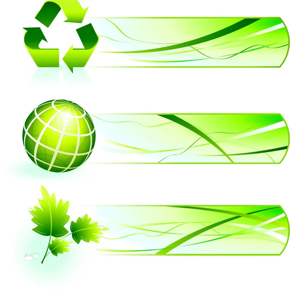 Green Nature Icons with Banners — Stock Vector