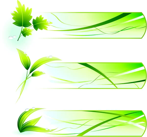 Grüne Natur-Ikonen mit Fahnen — Stockvektor