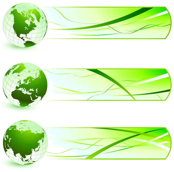 Grüne Natur-Ikonen mit Fahnen — Stockvektor