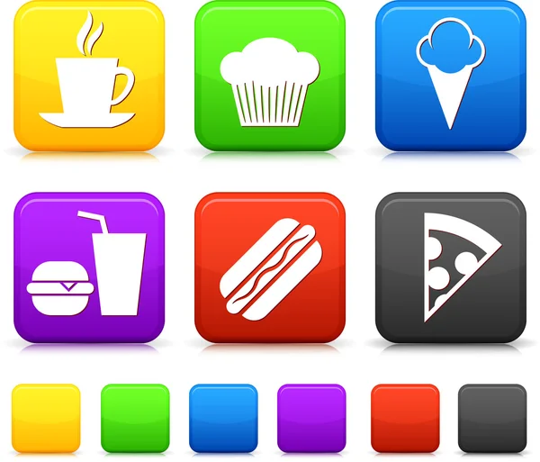 インターネットの正方形のボタンに食品 icond — ストックベクタ