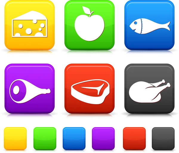 Icond τροφίμων στα τετραγωνικά internet κουμπιά — Διανυσματικό Αρχείο