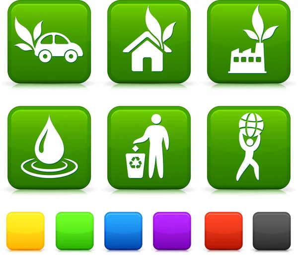 Naturaleza Iconos del medio ambiente en botones cuadrados de Internet — Vector de stock