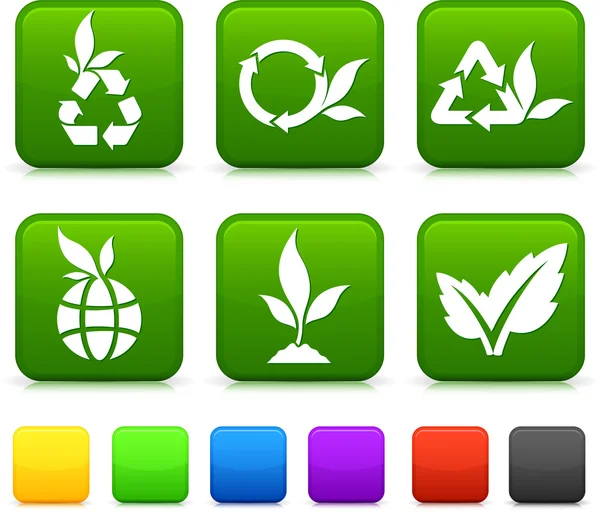 Natur-Umwelt-Symbole auf quadratischen Internet-Buttons — Stockvektor