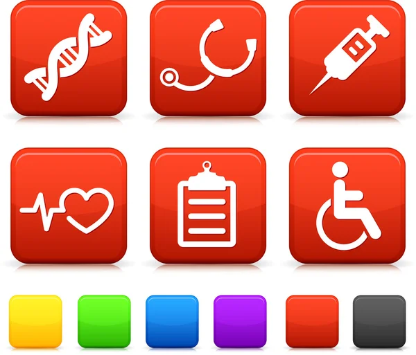 Icônes médicales sur les boutons Internet carrés — Image vectorielle