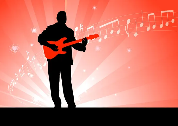 赤い背景の上のギター プレーヤー — ストックベクタ