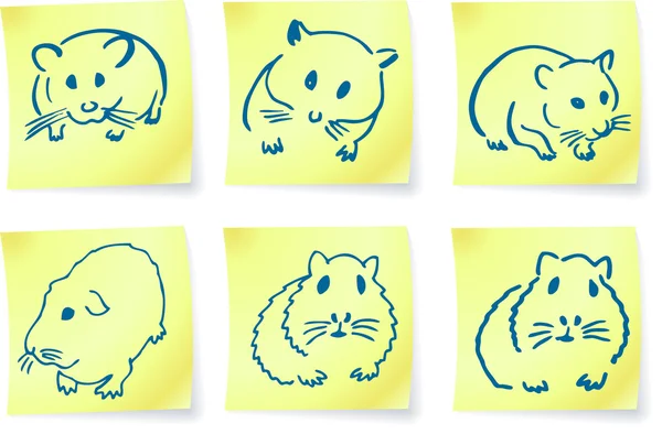 Mice and hamsters on post it notes — Stock Vector