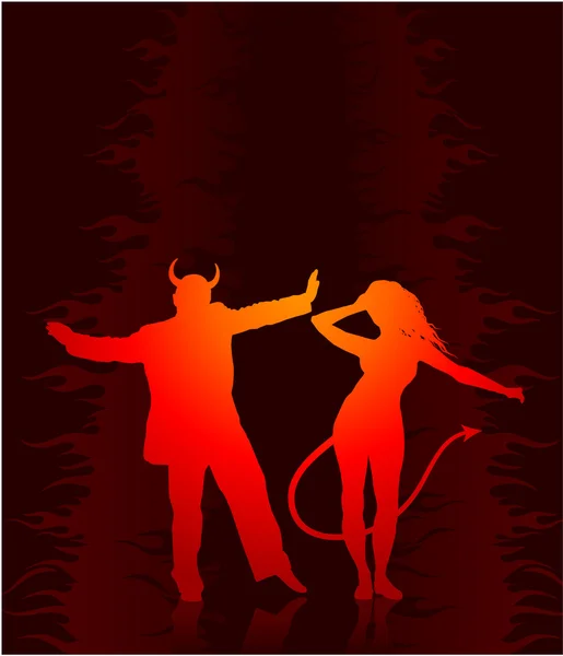 Party in hell with devil and shedevil — Stock Vector
