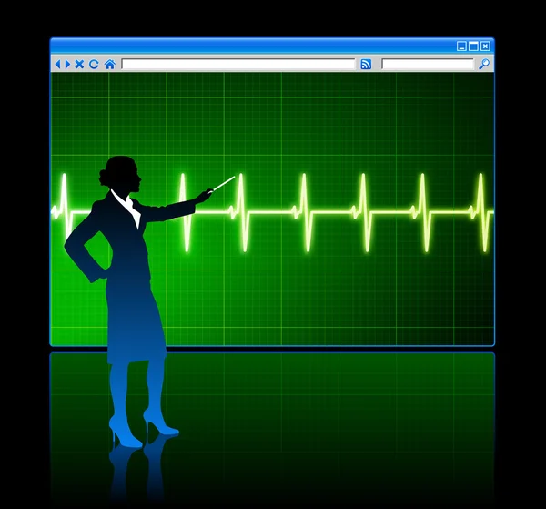 Femme d'affaires en arrière-plan avec navigateur web pouls internet pag — Image vectorielle