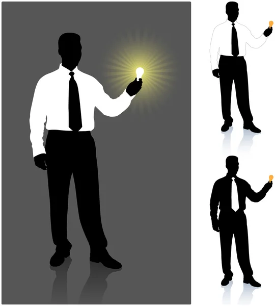 Homme d'affaires avec ensemble ampoule — Image vectorielle