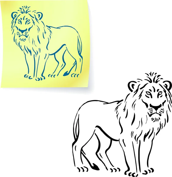 Löwen-Zeichnung auf Post-Note — Stockvektor