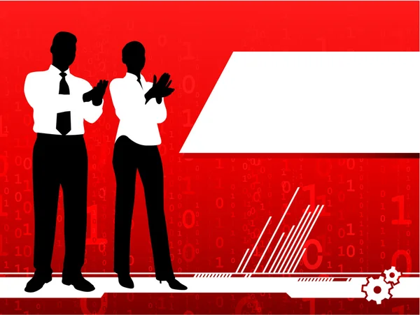 Geschäftsmann und Geschäftsfrau klatschen auf rotem Hintergrund — Stockvektor