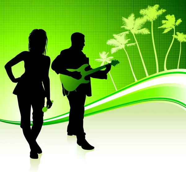 Musikband auf tropisch grünem Hintergrund — Stockvektor