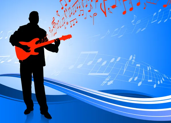 Guitar player on abstract blue background — Stock Vector