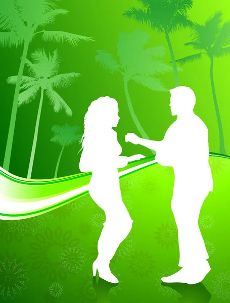 Sexy young couple dancing on palm trees summer background — Stock Vector