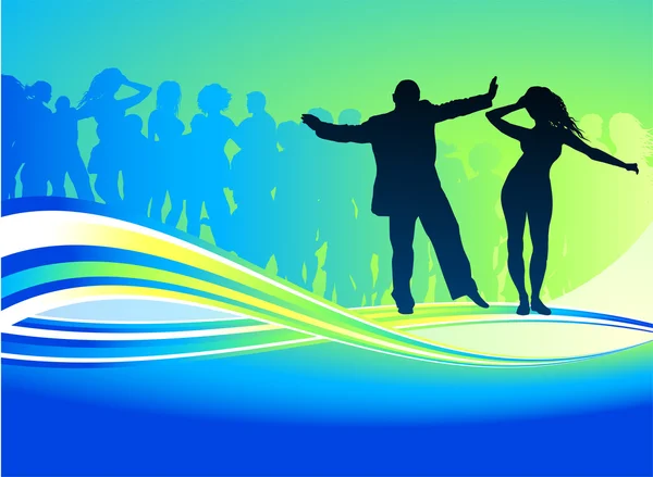 Sexy young couple dancing on summer party background — Stock Vector