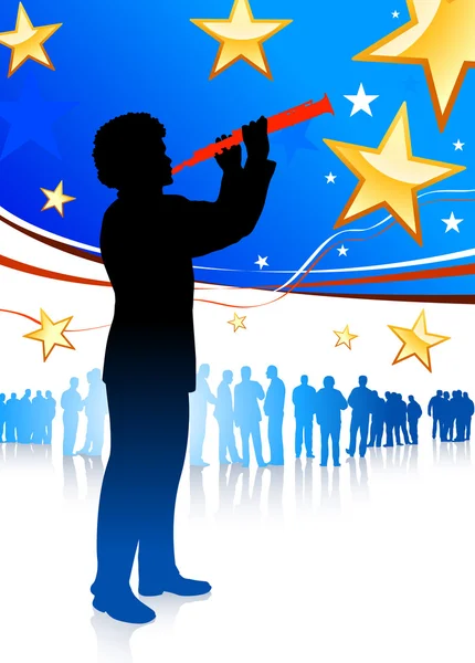 Clarinet player on patriotic background — Stock Vector