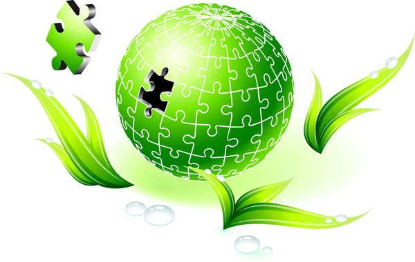 Puzzle de globo verde natural incompleto — Vector de stock
