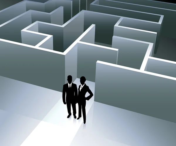 Business team sullo sfondo con labirinto — Vettoriale Stock