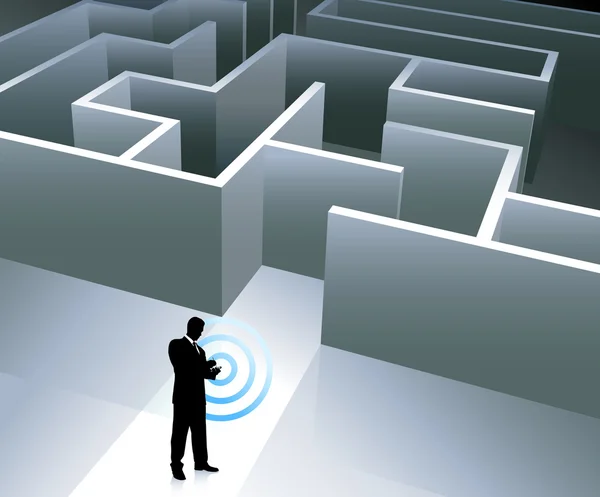 Homme d'affaires fond Internet avec labyrinthe — Image vectorielle
