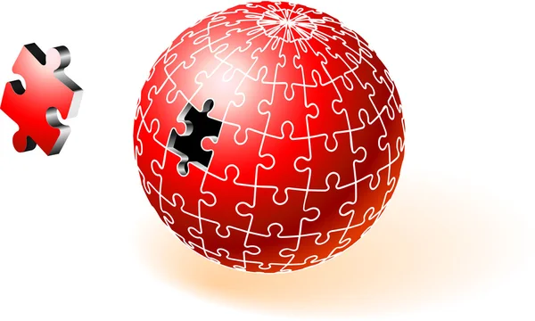 불완전 한 붉은 지구본 퍼즐 — 스톡 벡터
