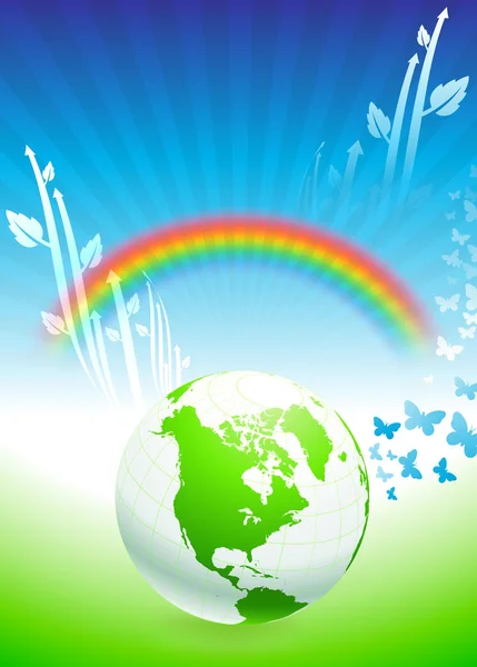Globe on Rainbow Environmental Conservation Background — Stock Vector