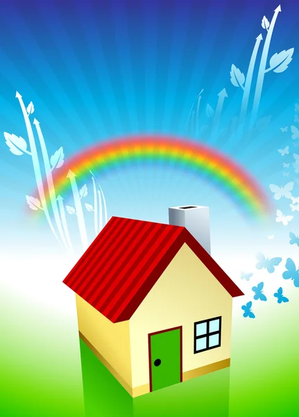 House on Rainbow Environmental Conservation Background — Stock Vector