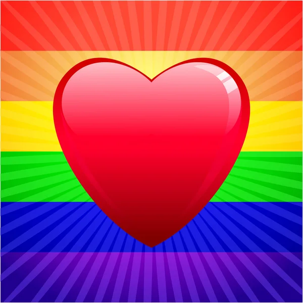 Srdce na zářící gay hrdosti pozadí — Stockový vektor