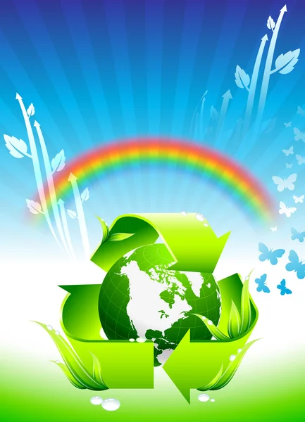 Globe on Rainbow Environmental Conservation Background — Stock Vector