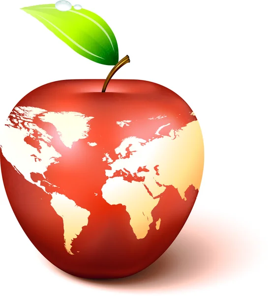 Jabłko glob z mapy świata — Wektor stockowy