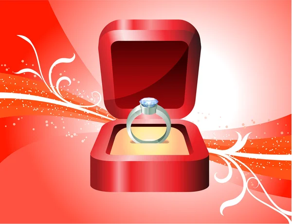 Διαμαντένιο δαχτυλίδι σε κόκκινο φόντο — Διανυσματικό Αρχείο