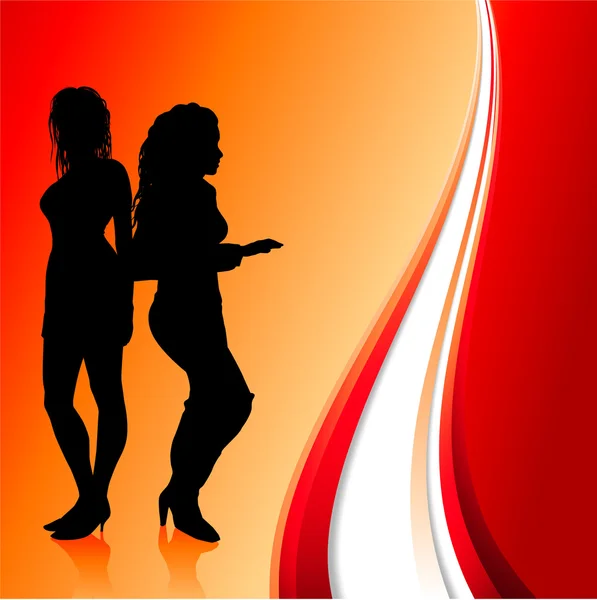 Sexiga kvinnor dansar på abstrakt rd bakgrund — Stock vektor