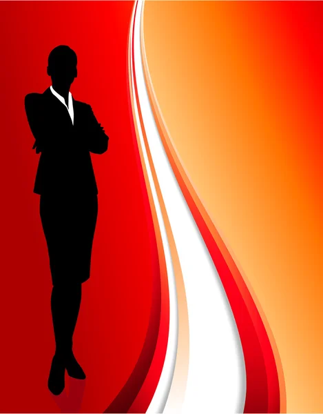 Businesswoman on abstract red background — Stock Vector