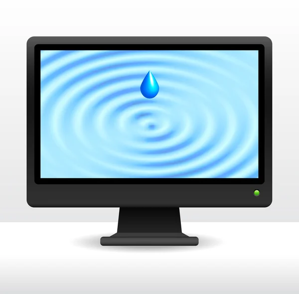 Computermonitor met water rimpel licht blauwe achtergrond — Stockvector