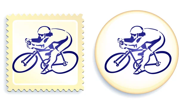 stock vector Cyclist on Stamp and Button Set