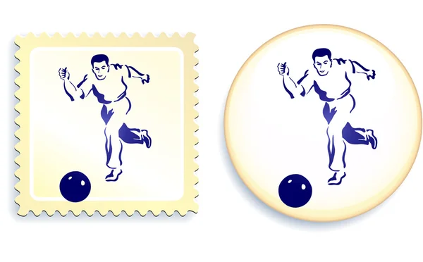 Jugador de fútbol masculino (fútbol) en el sello y el conjunto de botones — Vector de stock