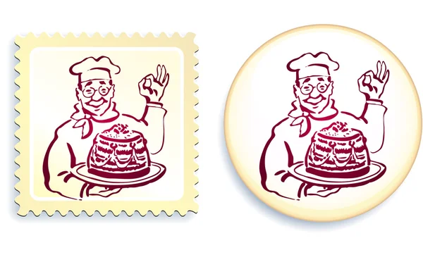 Chef no botão e conjunto de selos —  Vetores de Stock