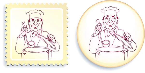 Chef sur bouton et timbre ensemble — Image vectorielle