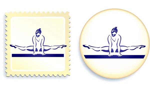 Gymnast on button and stamp set — Stock Vector