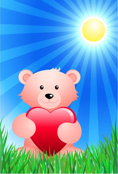 stock vector Teddy bear on sunny Summer background