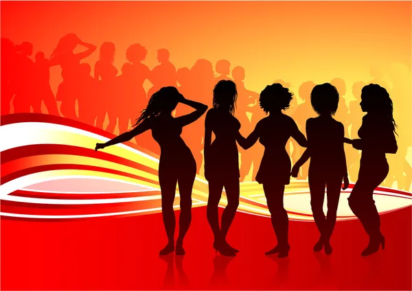 Sexy young women dancing on summer party background — Stock Vector