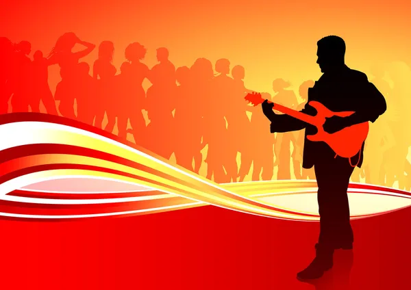 Guitar player on red abstract background — Stock Vector