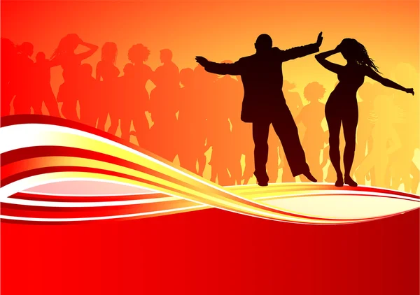 夏パーティー バック グラウンドの上で踊っているセクシーな若いカップル — ストックベクタ