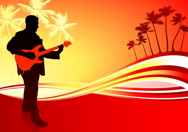 热带背景上的吉他手 — 图库矢量图片