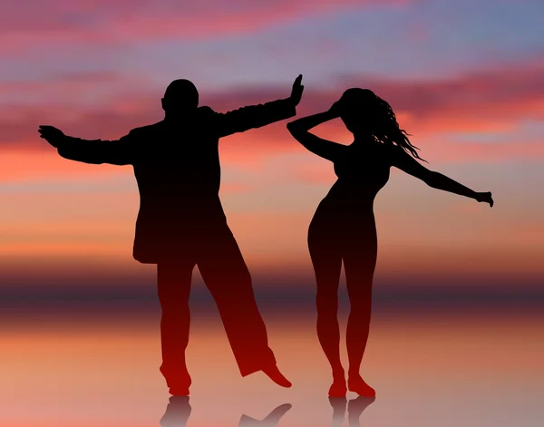 Άνδρας και γυναίκα χορό σε καλοκαίρι φόντο ηλιοβασίλεμα — Διανυσματικό Αρχείο